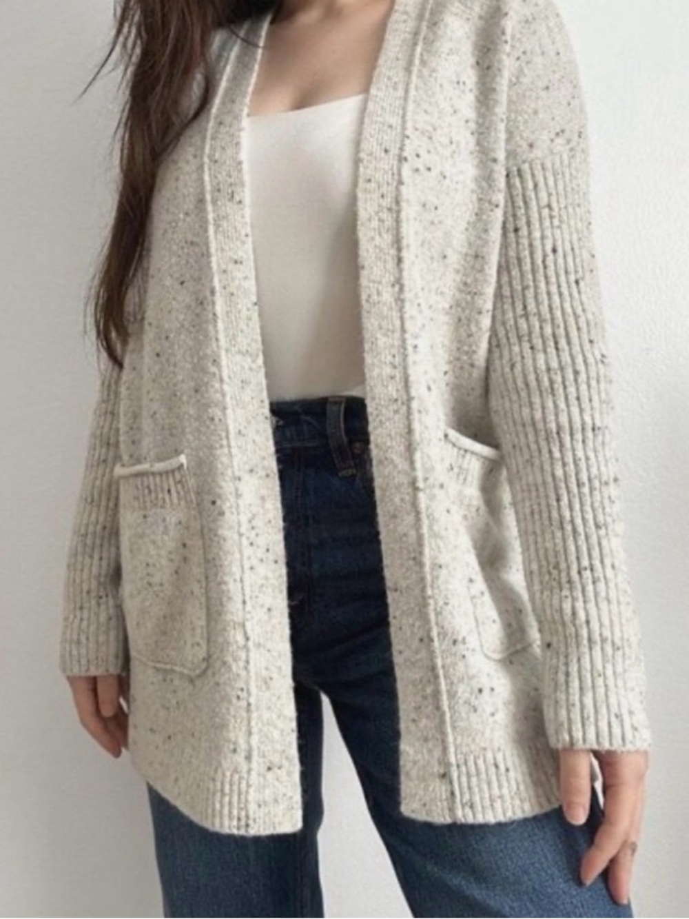 Abercrombie & Fitch Cream Speckled Open-Front Cardigan